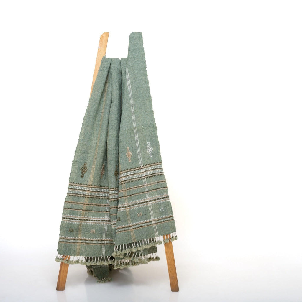Jade Handwoven Indian Wool Throw Blanket – Sage Green