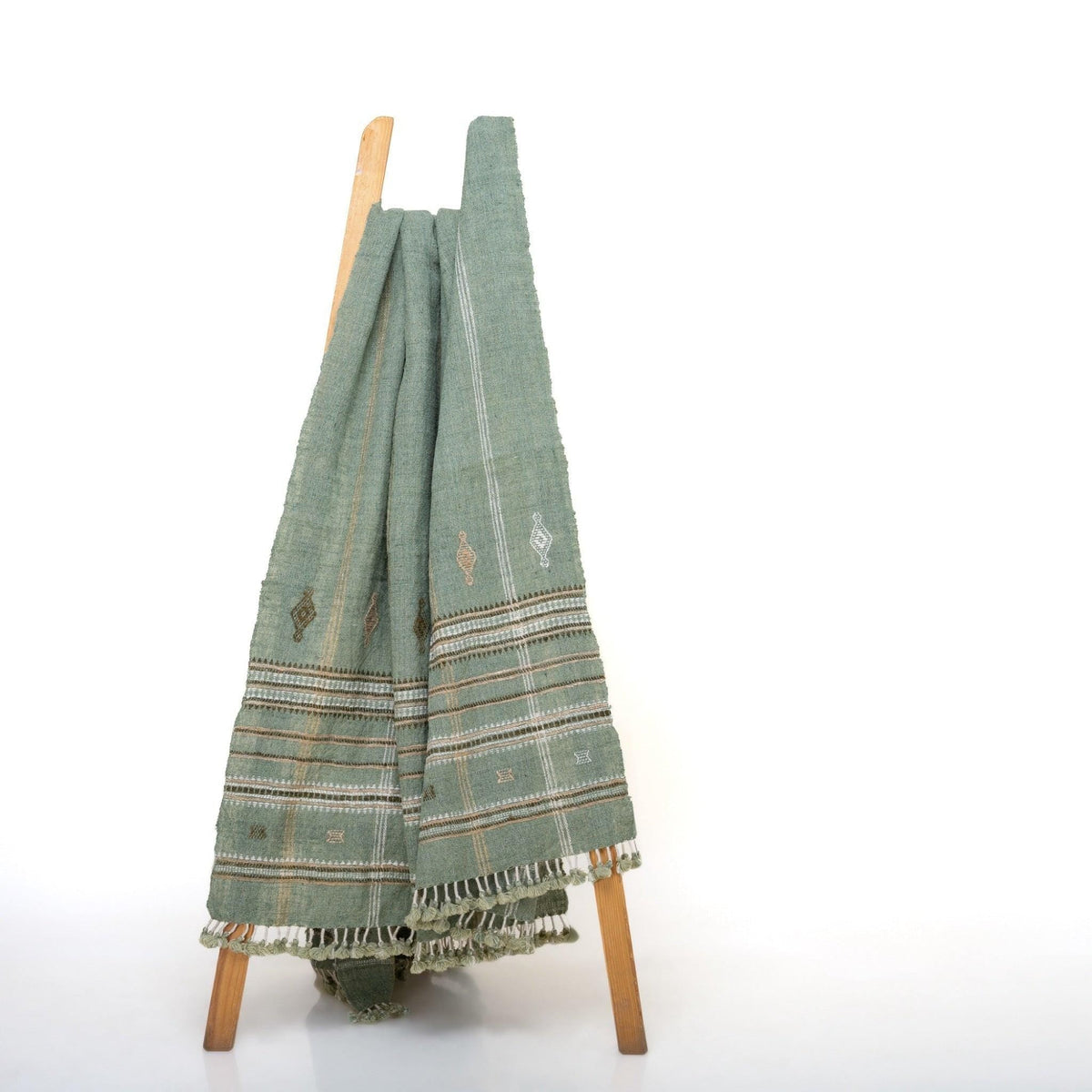 Jade Handwoven Indian Wool Throw Blanket – Sage Green