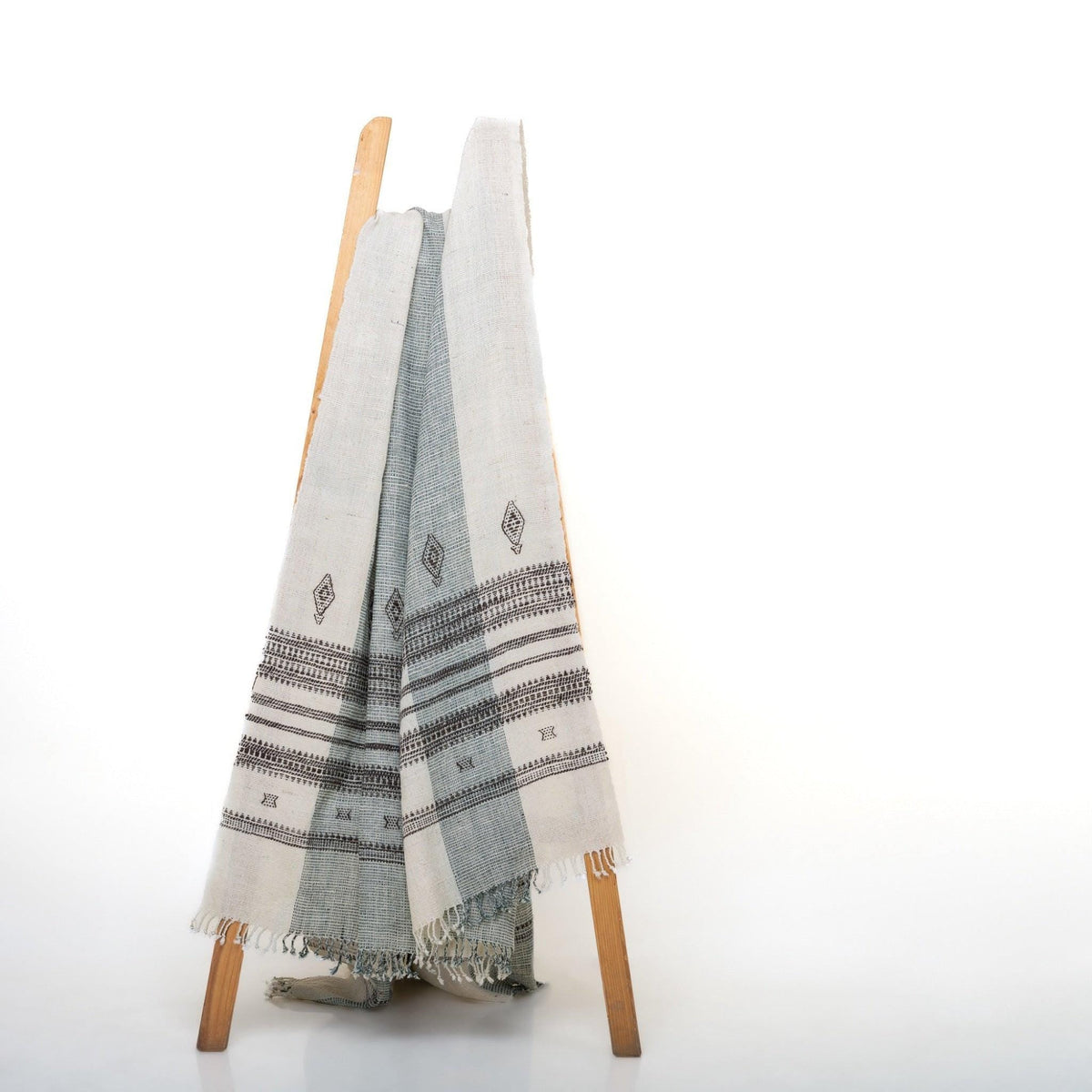 Magnolia Handwoven Indian Wool Throw Blanket – White Stripe