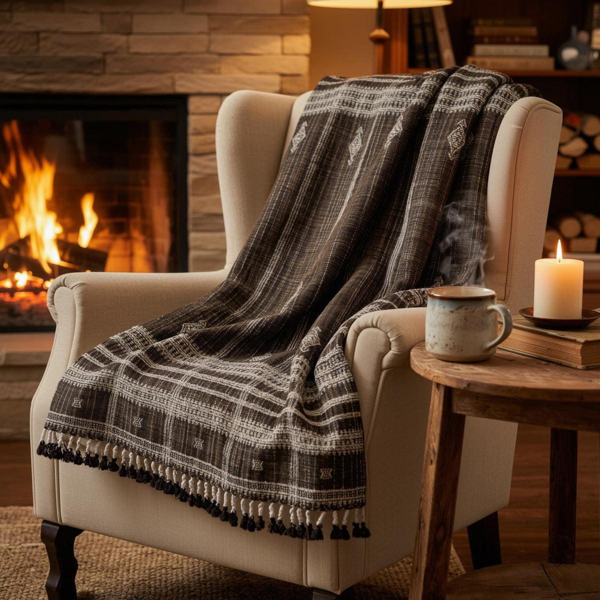 Bronzite Handwoven Indian Wool Throw Blanket – Warm Brown