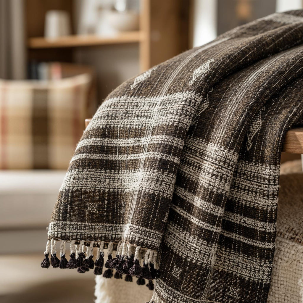 Bronzite Handwoven Indian Wool Throw Blanket – Warm Brown