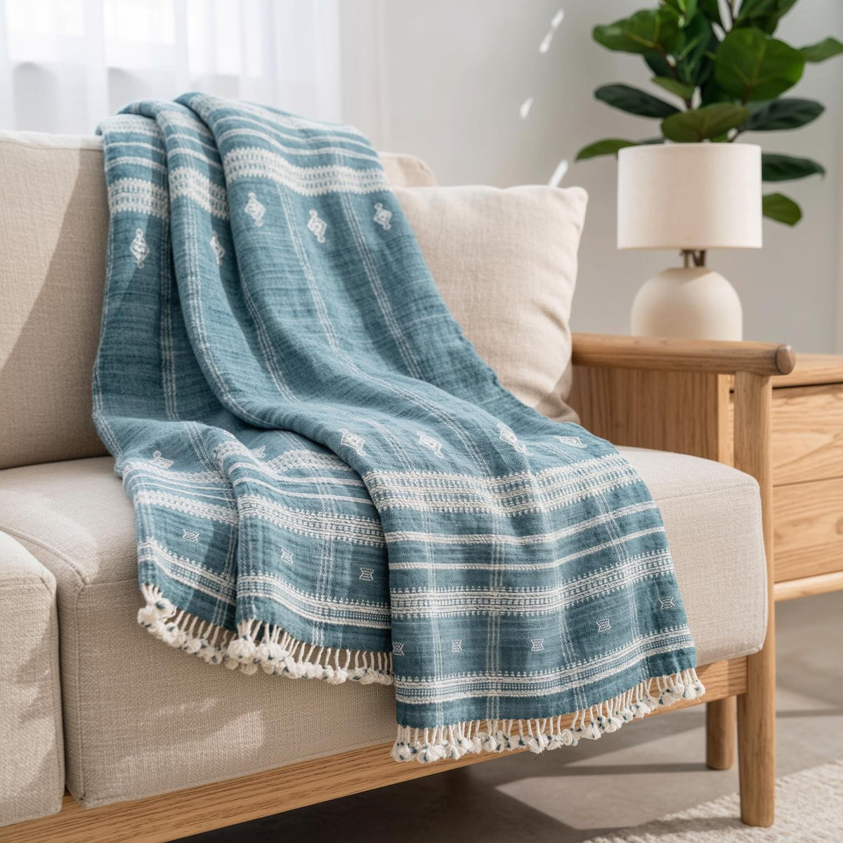 Topas Handwoven Indian Wool Throw Blanket – Teal Blue