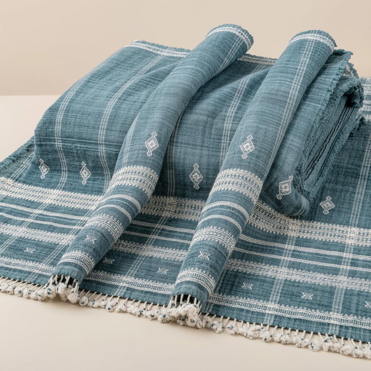 Topas Handwoven Indian Wool Throw Blanket – Teal Blue