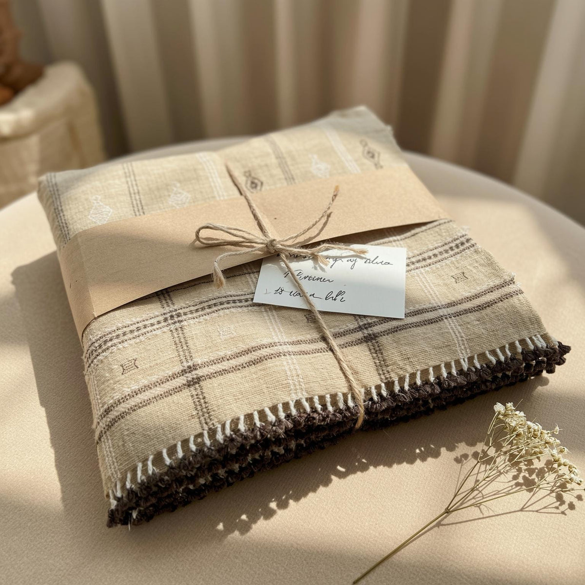 Tanishq Handwoven Indian Wool Throw Blanket – Tan Plaid