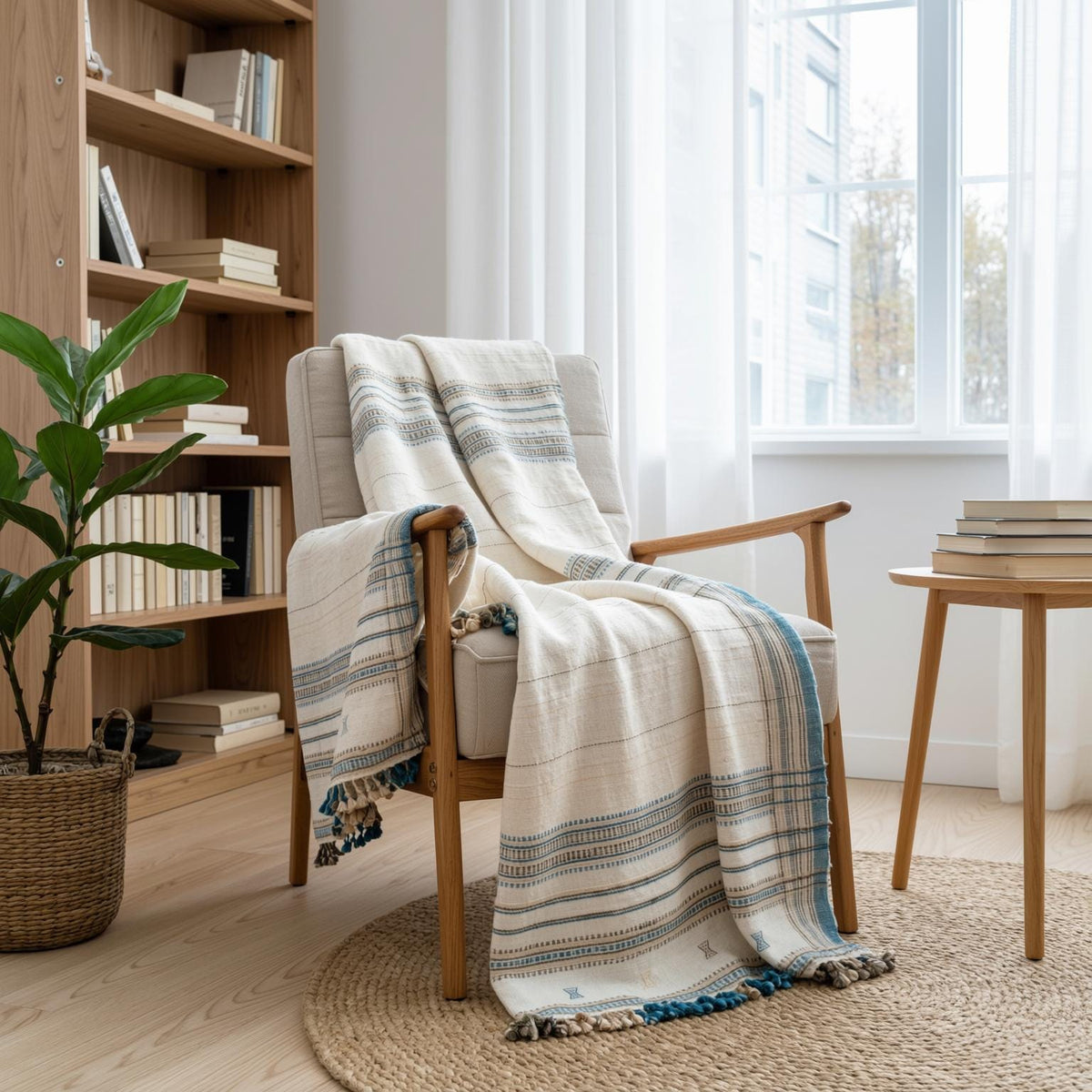 Dazy Handwoven Indian Wool Throw Blanket – Ivory
