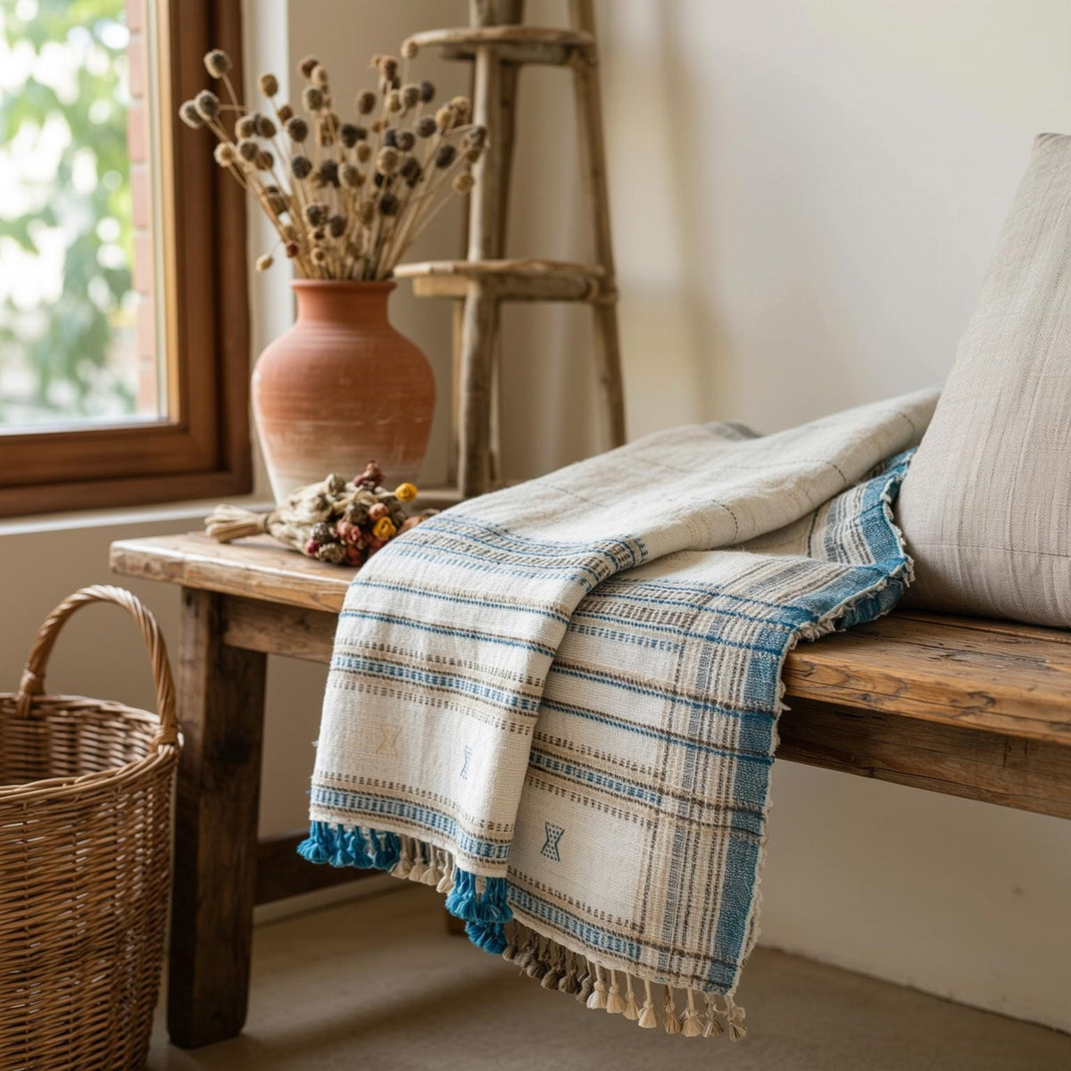 Dazy Handwoven Indian Wool Throw Blanket – Ivory