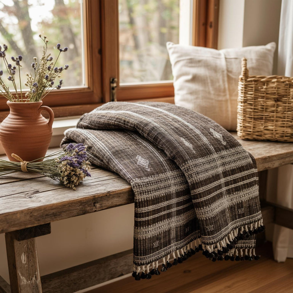 Bronzite Handwoven Indian Wool Throw Blanket, Warm Brown