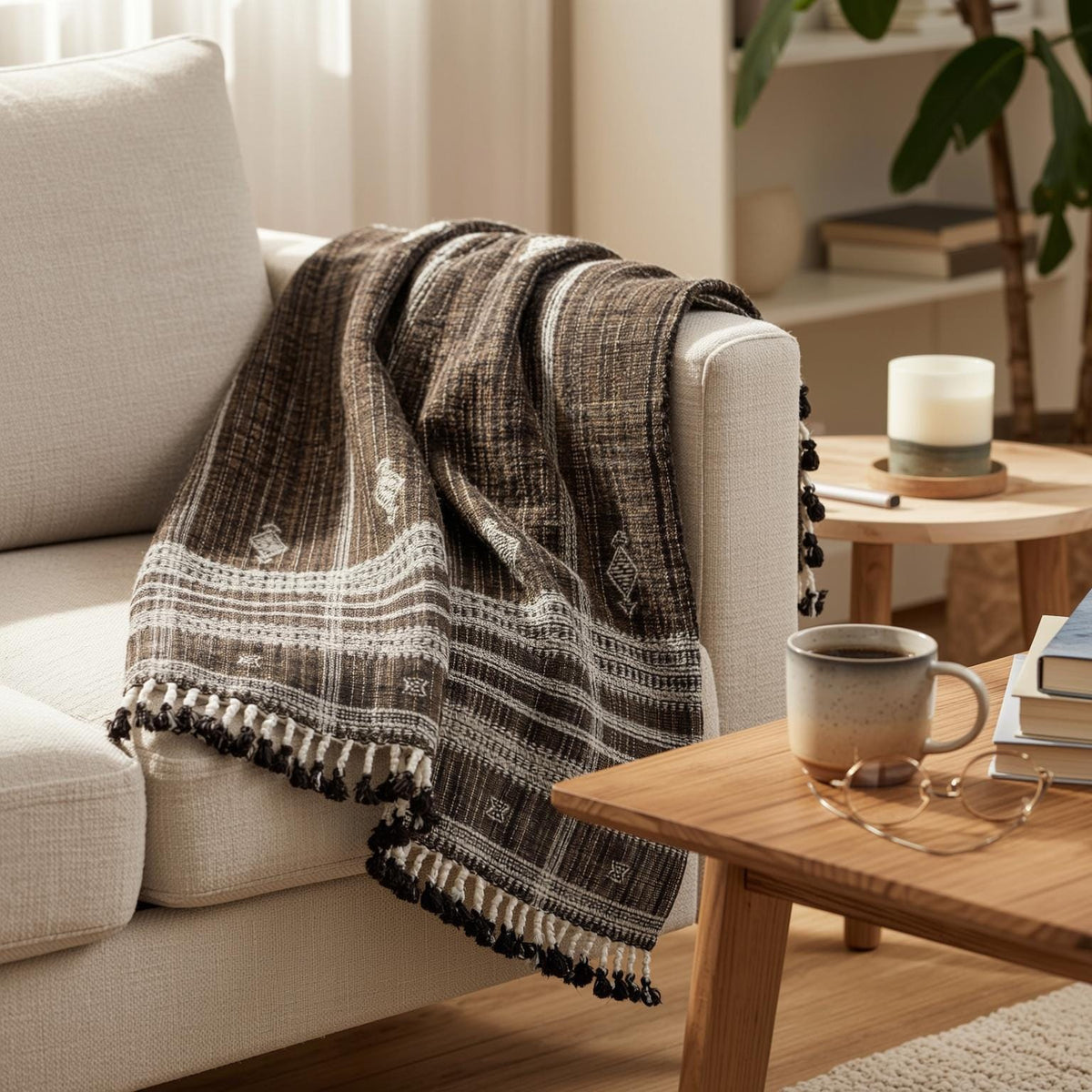 Bronzite Handwoven Indian Wool Throw Blanket – Warm Brown