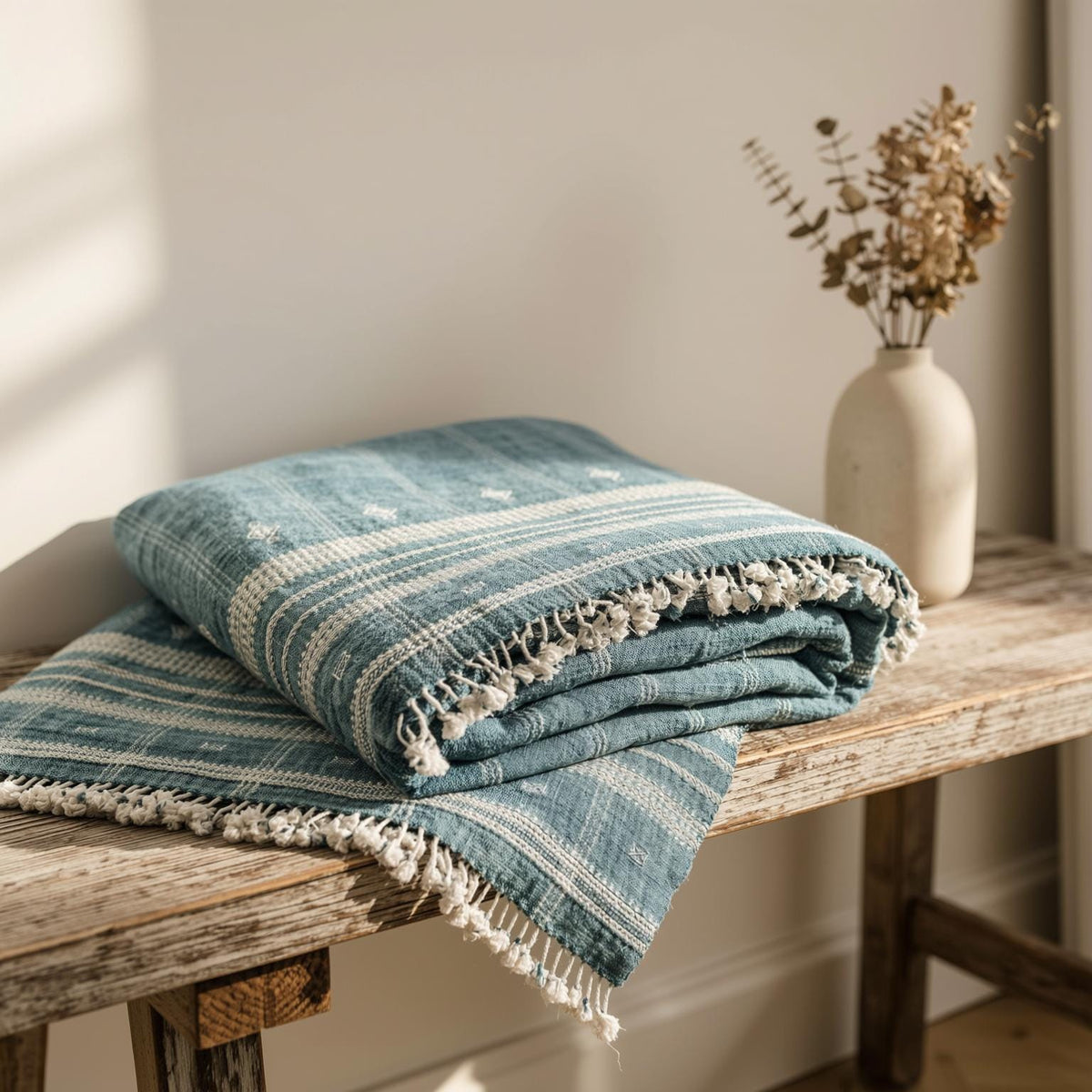Topas Handwoven Indian Wool Throw Blanket – Teal Blue