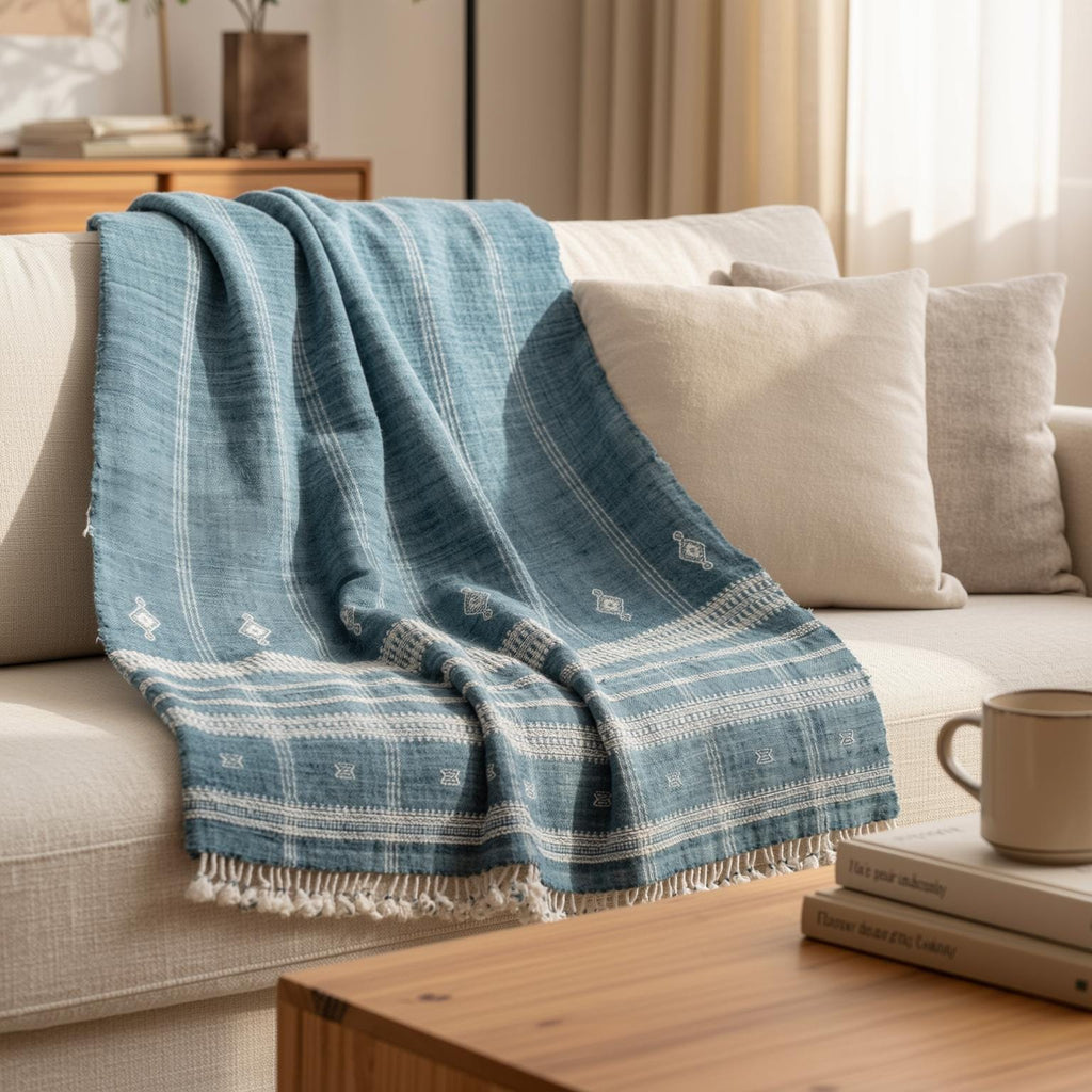 Topas Handwoven Indian Wool Throw Blanket – Teal Blue