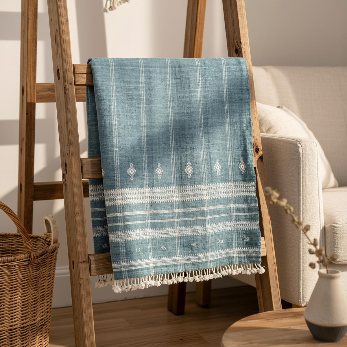 Topas Handwoven Indian Wool Throw Blanket – Teal Blue