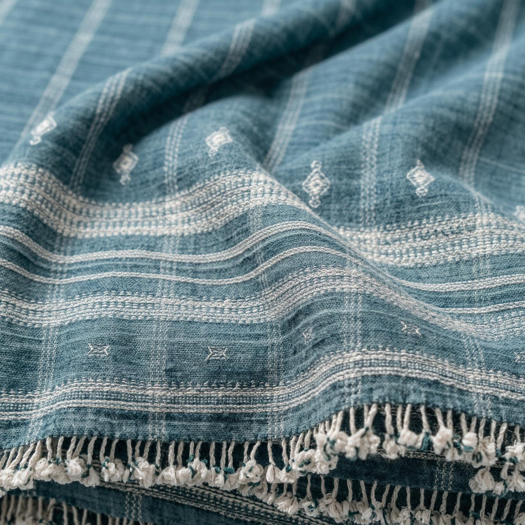 Topas Handwoven Indian Wool Throw Blanket – Teal Blue