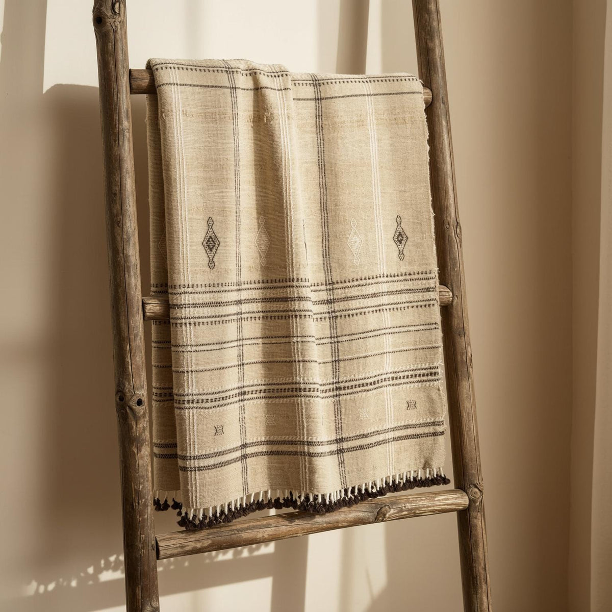 Tanishq Handwoven Indian Wool Throw Blanket – Tan Plaid