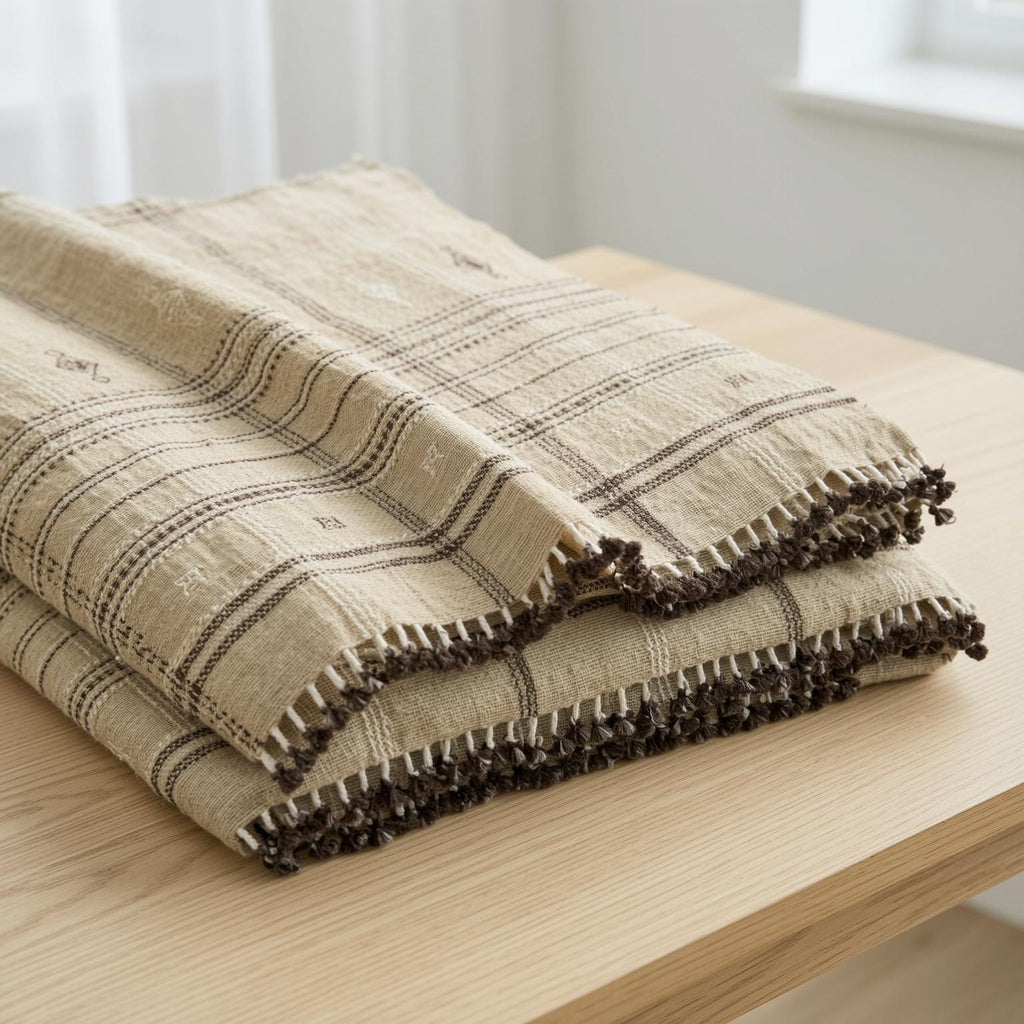 Tanishq Handwoven Indian Wool Throw Blanket – Tan Plaid