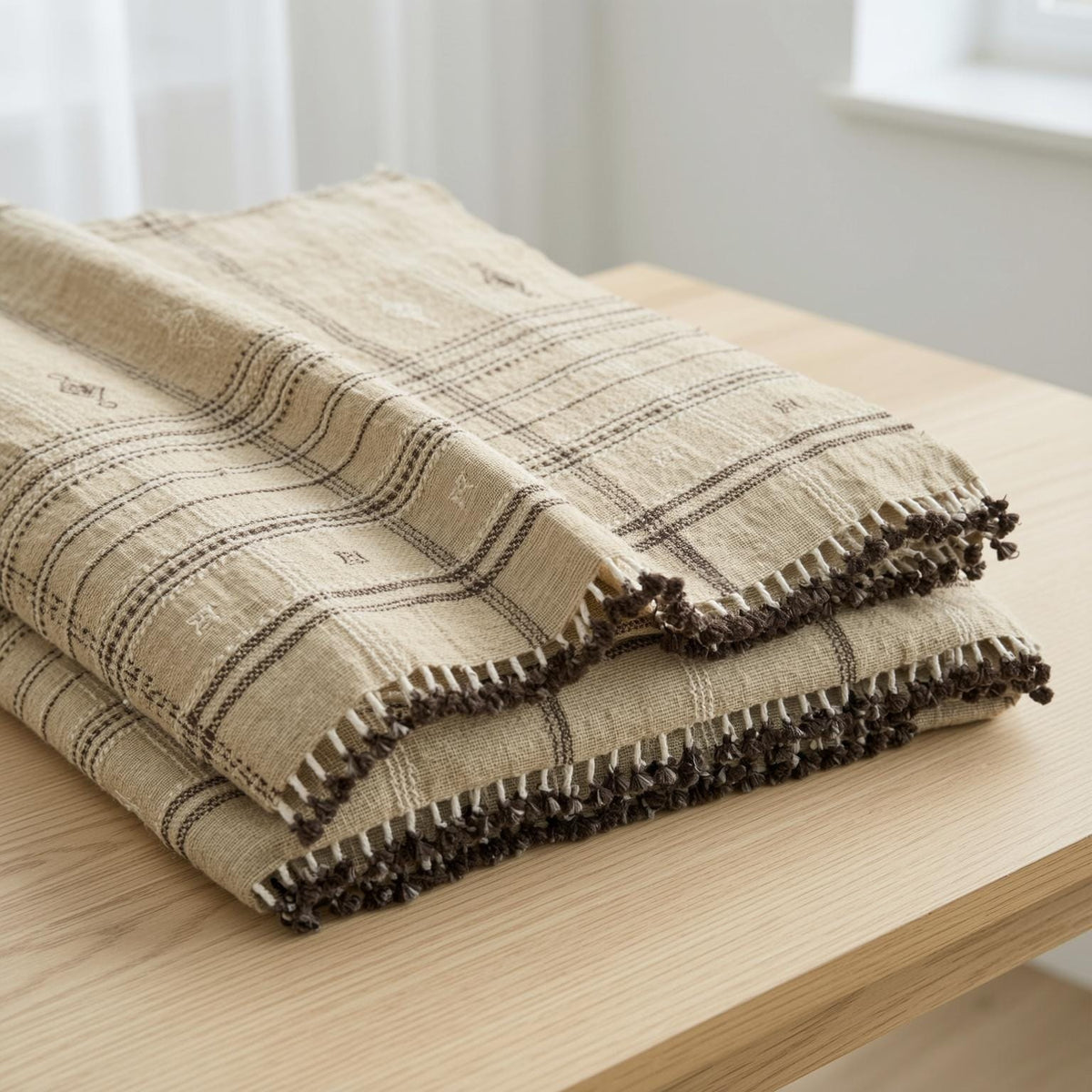 Tanishq Handwoven Indian Wool Throw Blanket – Tan Plaid