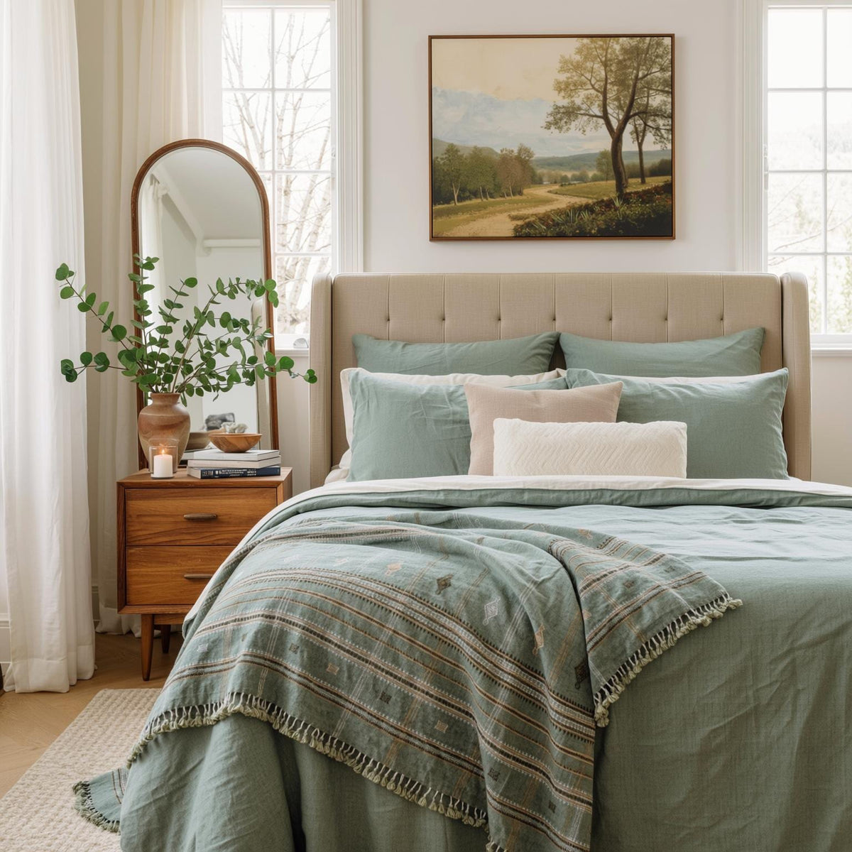 Jade Handwoven Indian Wool Throw Blanket – Sage Green