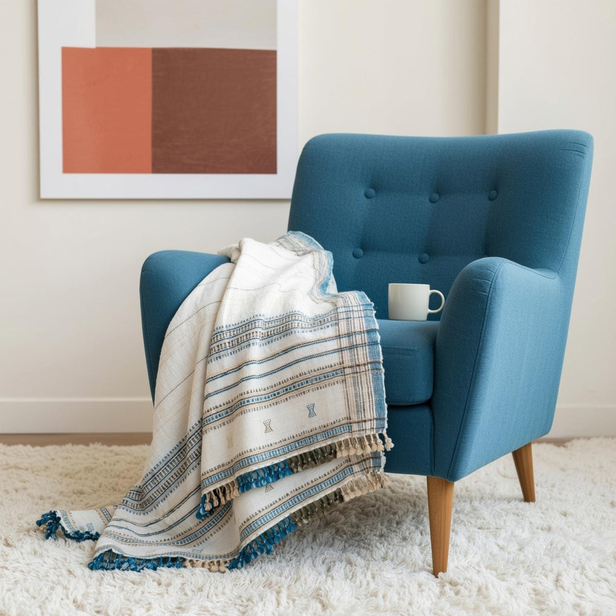 Dazy Handwoven Indian Wool Throw Blanket – Ivory