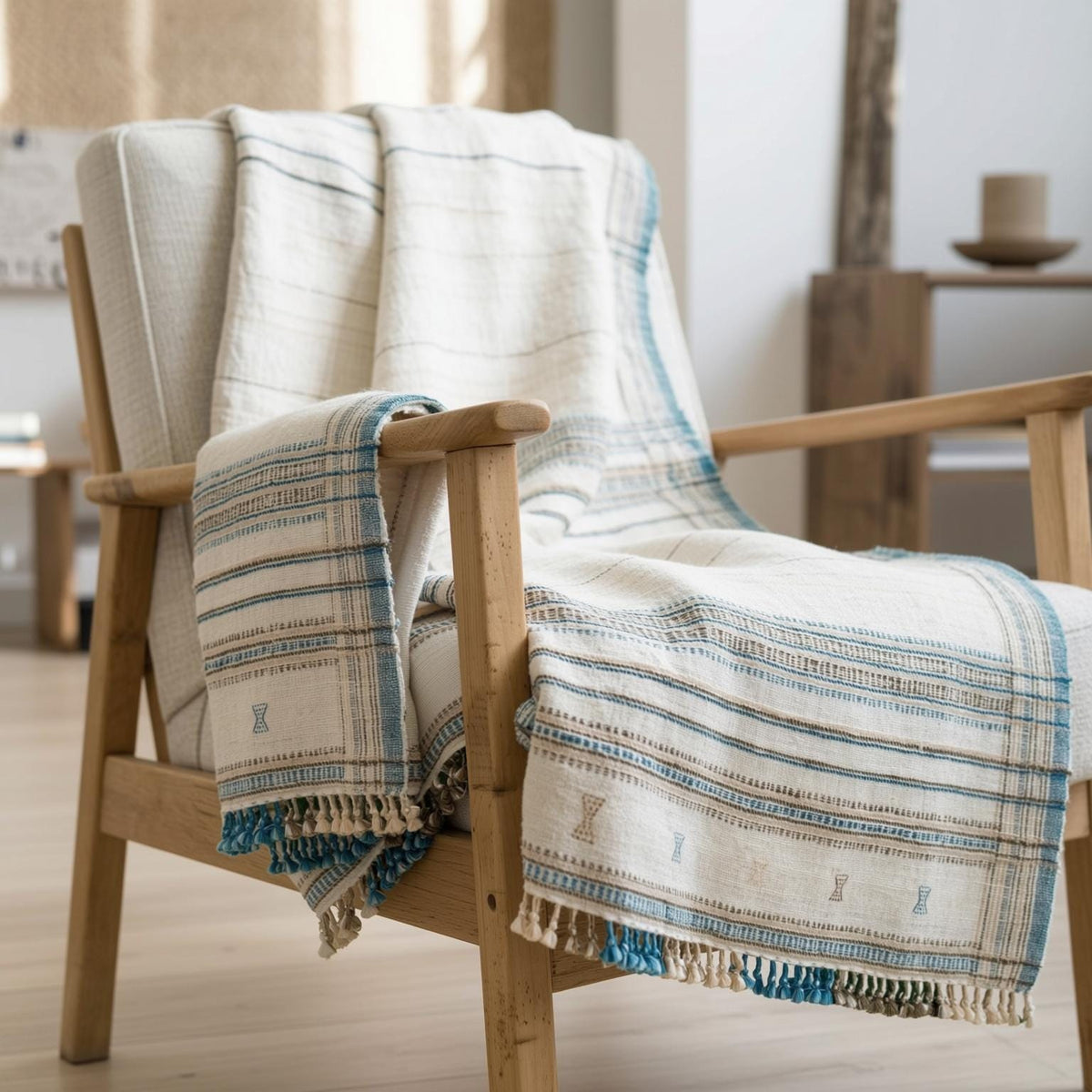Dazy Handwoven Indian Wool Throw Blanket – Ivory