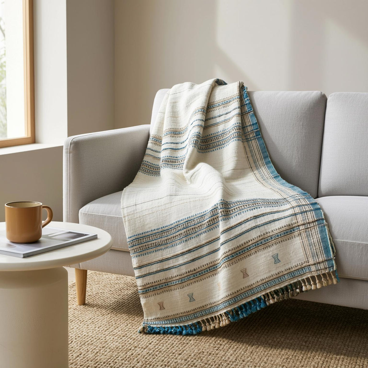 Dazy Handwoven Indian Wool Throw Blanket – Ivory