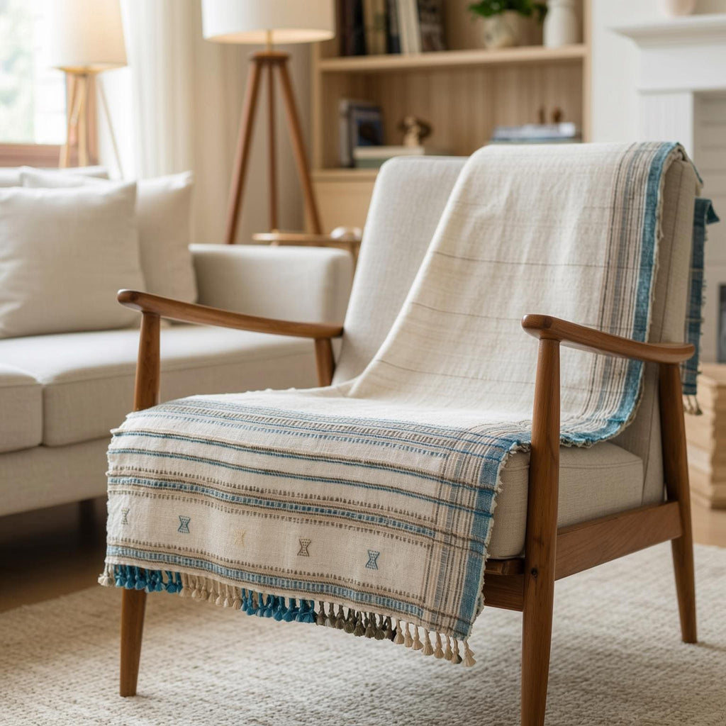 Dazy Handwoven Indian Wool Throw Blanket – Ivory