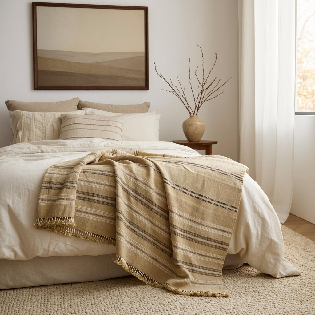 Opal Handwoven Indian Wool Throw Blanket – Beige Tan