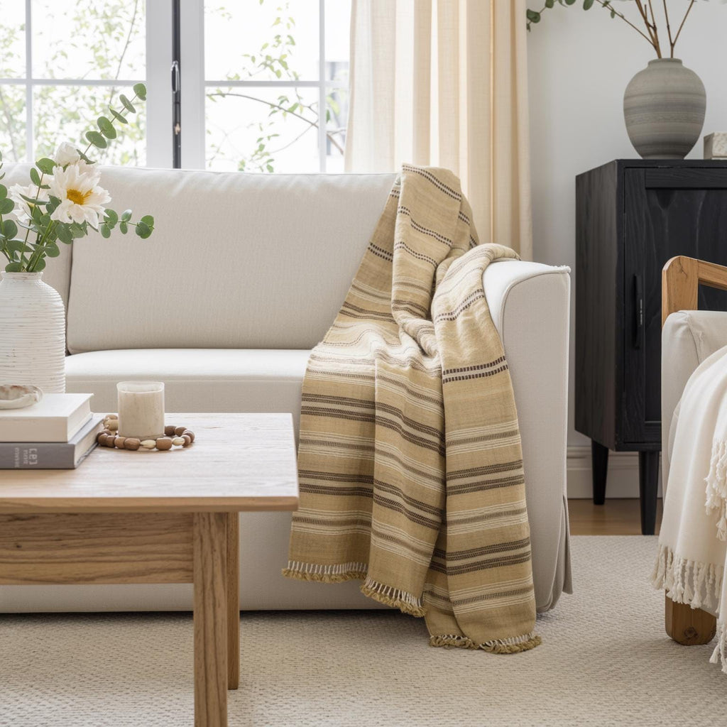 Opal Handwoven Indian Wool Throw Blanket – Beige Tan