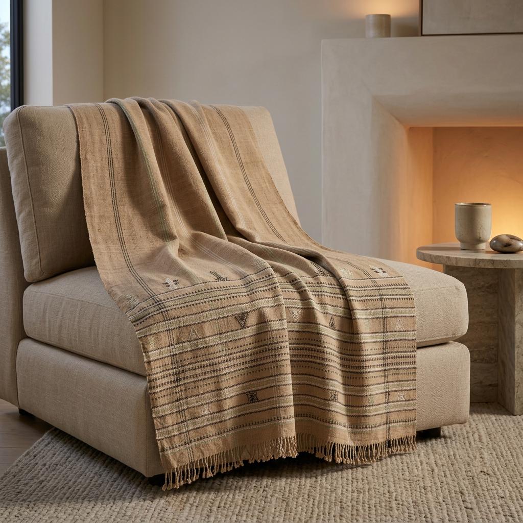 Ruby Handwoven Indian Wool Throw Blanket – Rust Orange