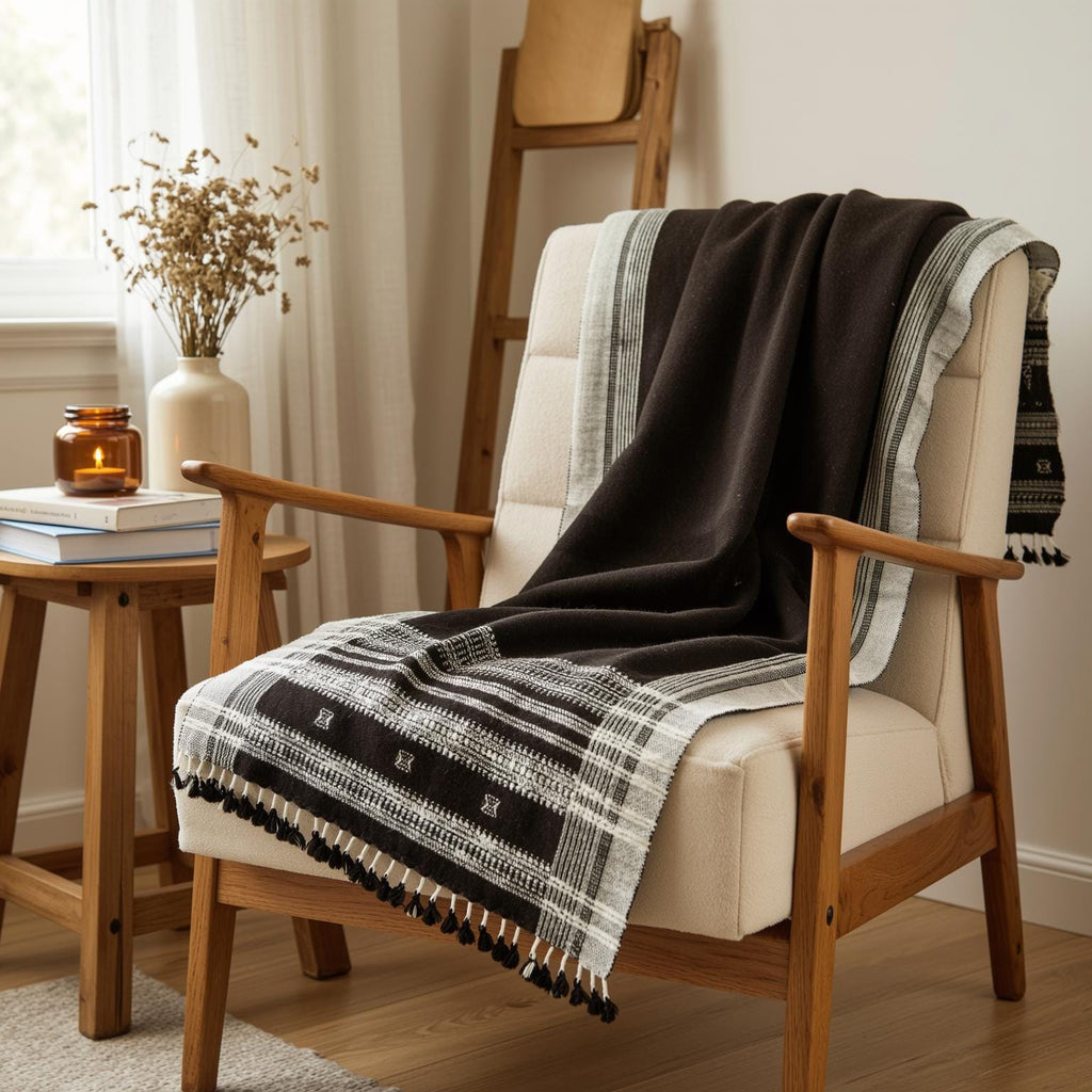 Quartz Handwoven Indian Wool Throw Blanket – Cocoa Brown