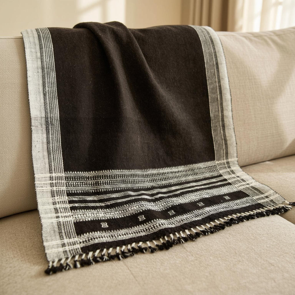 Quartz Handwoven Indian Wool Throw Blanket, Cocoa Brown