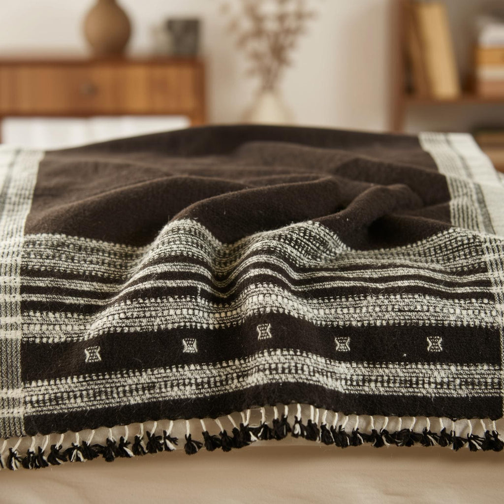 Quartz Handwoven Indian Wool Throw Blanket – Cocoa Brown