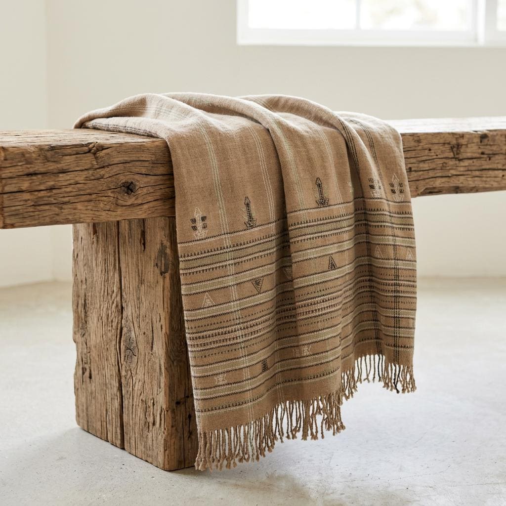 Ruby Handwoven Indian Wool Throw Blanket, Rust Orange