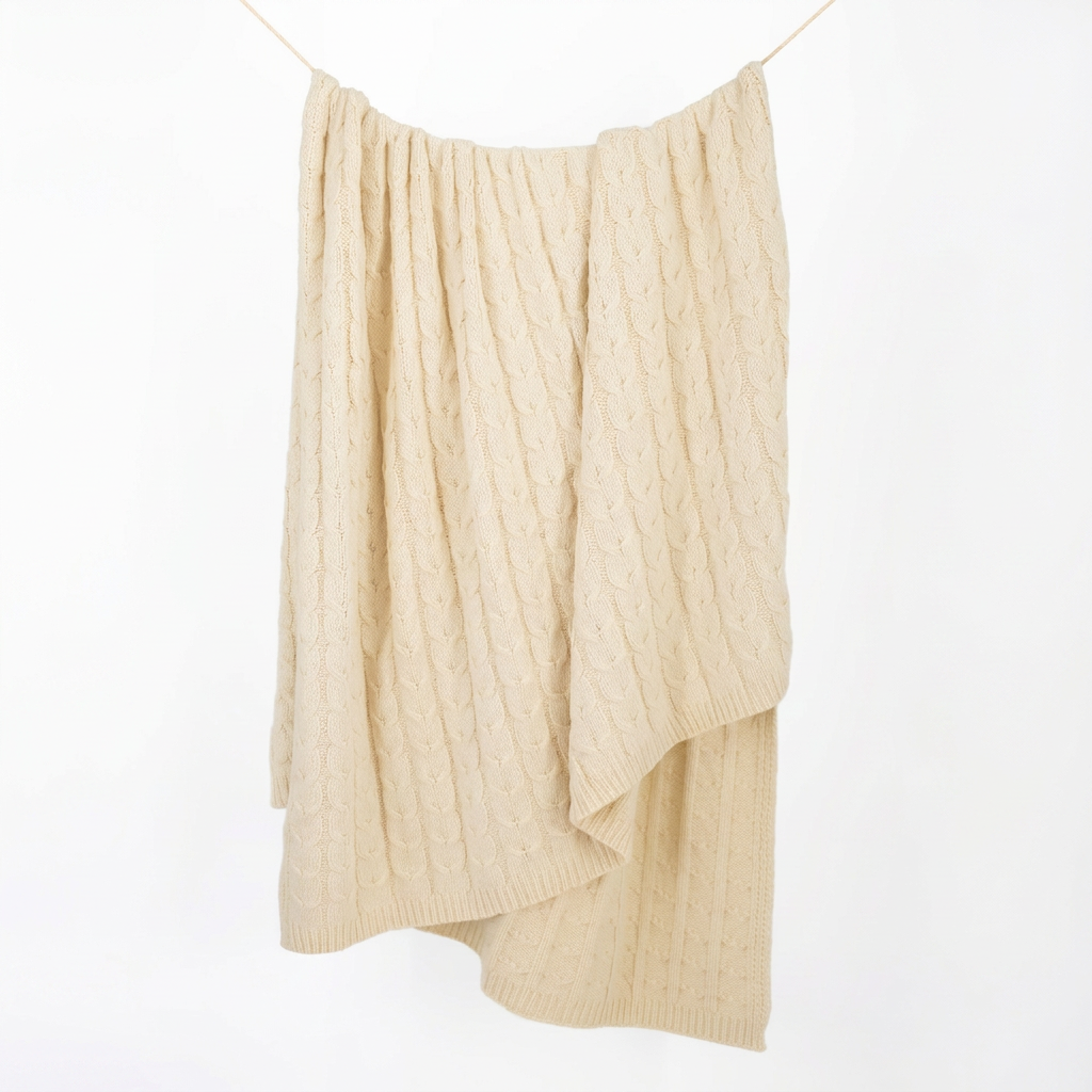 Baby Alpaca & Pima Cotton Cable Knit Throw Blanket – Ivory