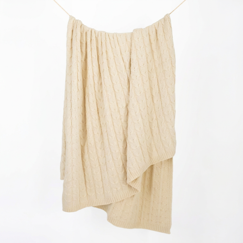 Baby Alpaca & Pima Cotton Cable Knit Throw Blanket – Ivory