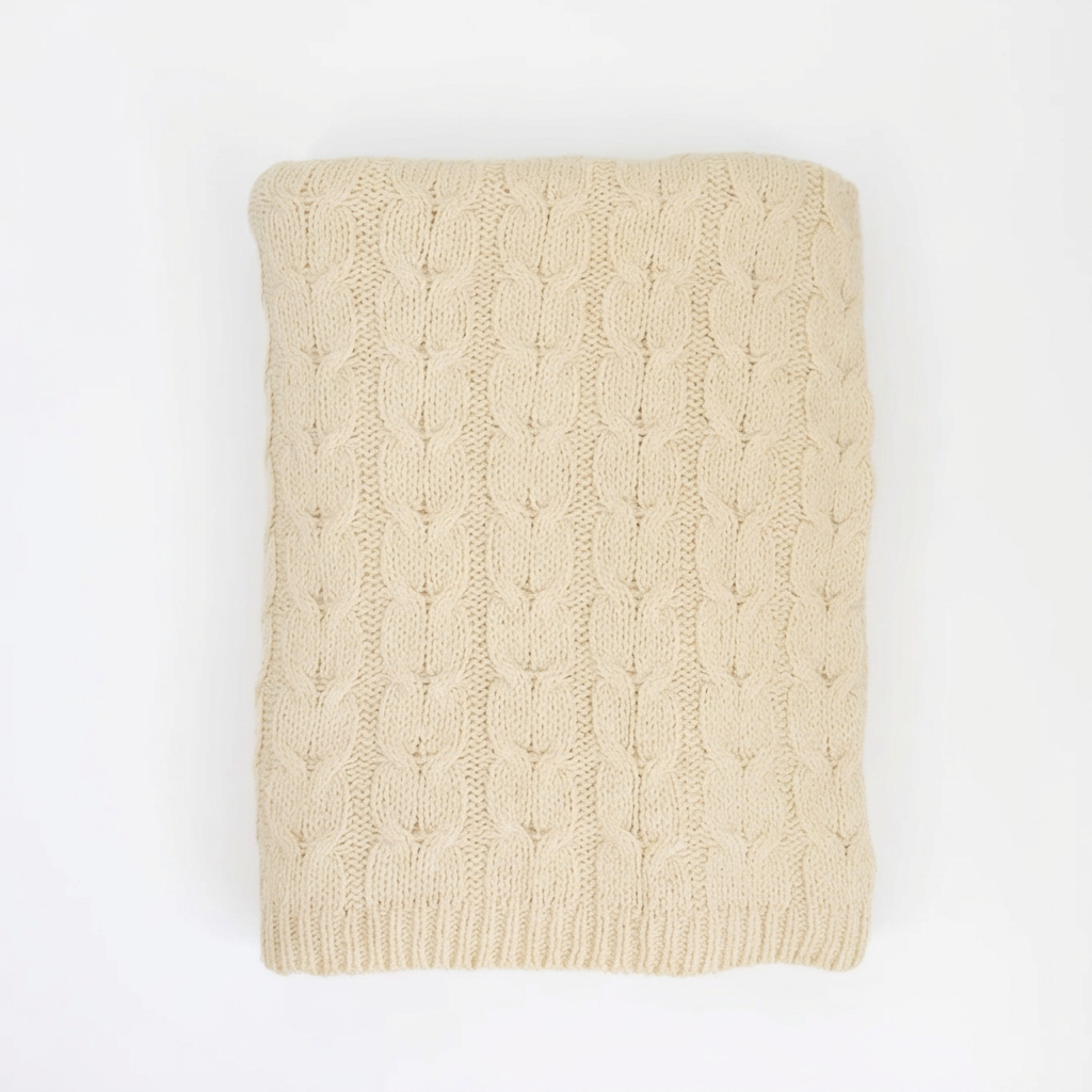 Baby Alpaca & Pima Cotton Cable Knit Throw Blanket – Ivory